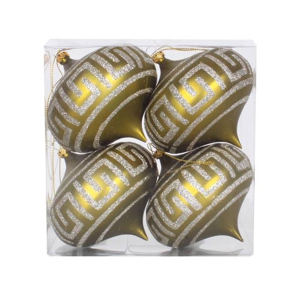 4" Dark Olive Matte Champagne Glitter Onion Ornament (4 pack)