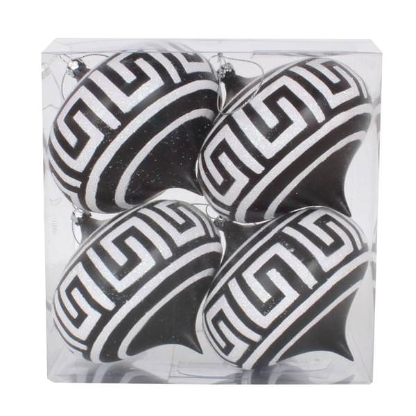 4" Black Matte White Glitter Onion Ornament (4 pack)