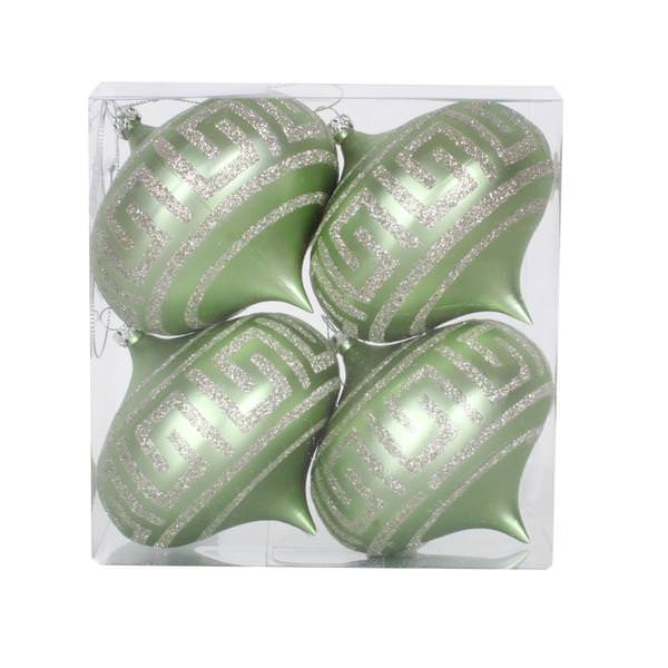 4" Celadon Matte Champagne Glitter Onion Ornament (4 pack)