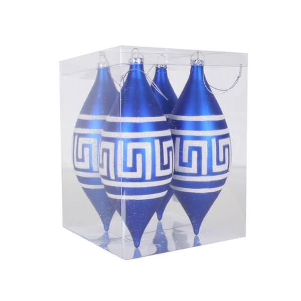 7" Blue Matte White Glitter Drop Ornament (4 pack)