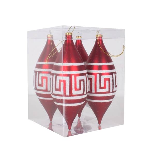 7" Red Matte White Glitter Drop Ornament (4 pack)