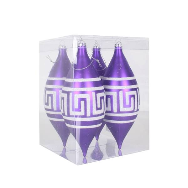 7" Purple Matte White Glitter Drop Ornament (4 pack)