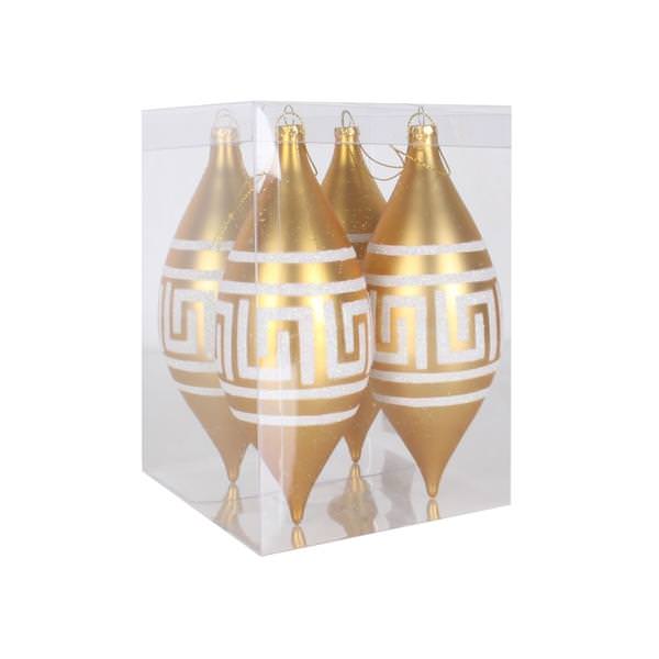 7" Gold Matte White Glitter Drop Ornament (4 pack)