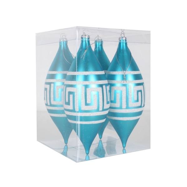 7" Teal Matte White Glitter Drop Ornament (4 pack)