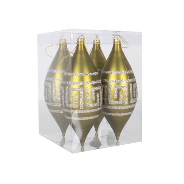 7" Dark Olive Matte Champagne Glitter Drop Ornament (4 pack)