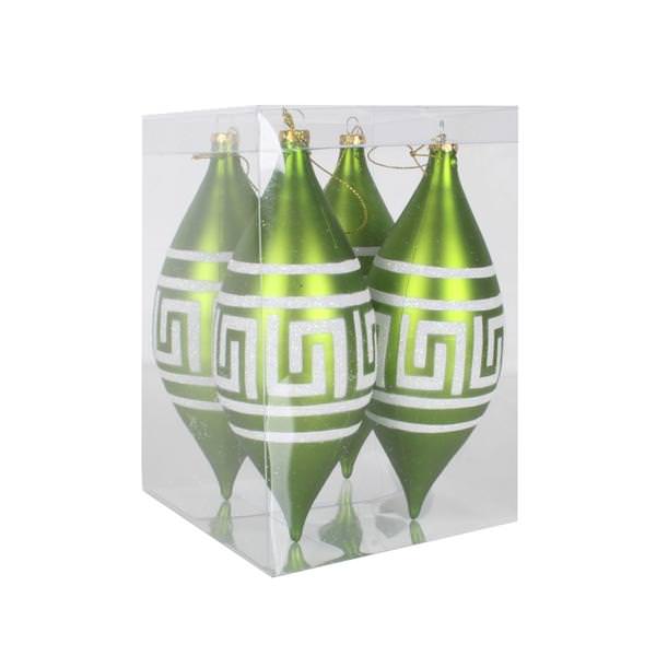 7" Lime Matte White Glitter Drop Ornament (4 pack)
