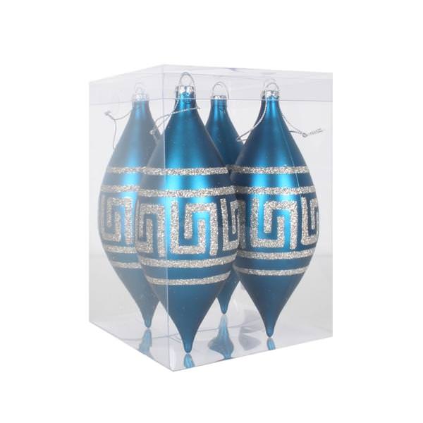 7" Sea Blue Matte Champagne Glitter Drop Ornament (4 pack)