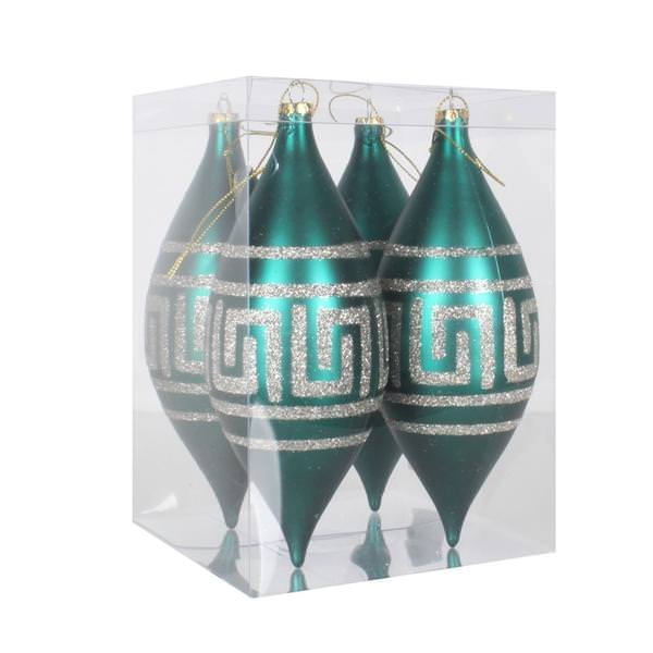 7" Emerald Matte Champagne Glitter Drop Ornament (4 pack)