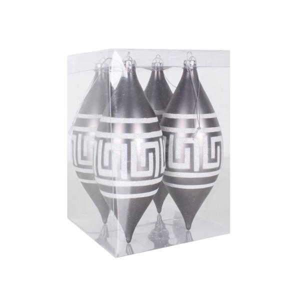 7" Pewter Matte White Glitter Drop Ornament (4 pack)