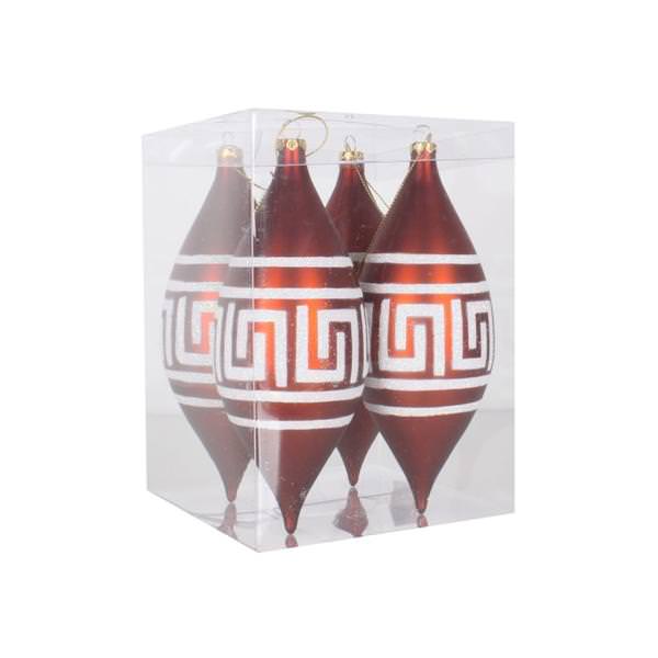 7" Copper Matte White Glitter Drop Ornament (4 pack)