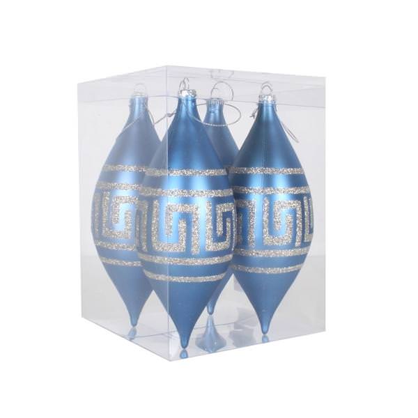 7" Lake Blue Matte Champagne Glitter Drop Ornament (4 pack)