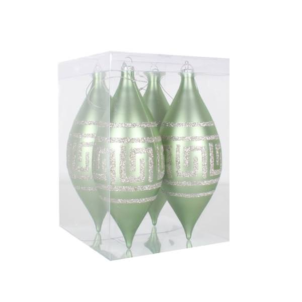 7" Celadon Matte Champagne Glitter Drop Ornament (4 pack)