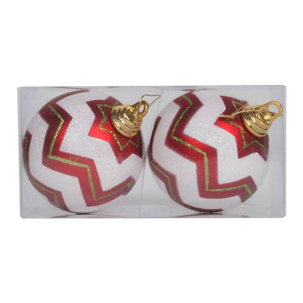 4.75" Red / White Matte Glitter Chevron Ball Ornament (2 pack)