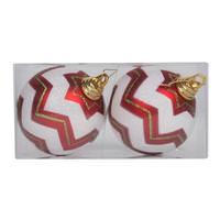 Vickerman 4.75" Red / White Matte Glitter Chevron Ball Ornament (2 pack)