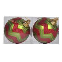 Vickerman 4.75" Lime / Red Matte Glitter Chevron Ball Ornament (2 pack)