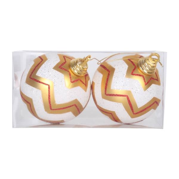 4.75" Gold / White Matte Glitter Chevron Ball Ornament (2 pack)