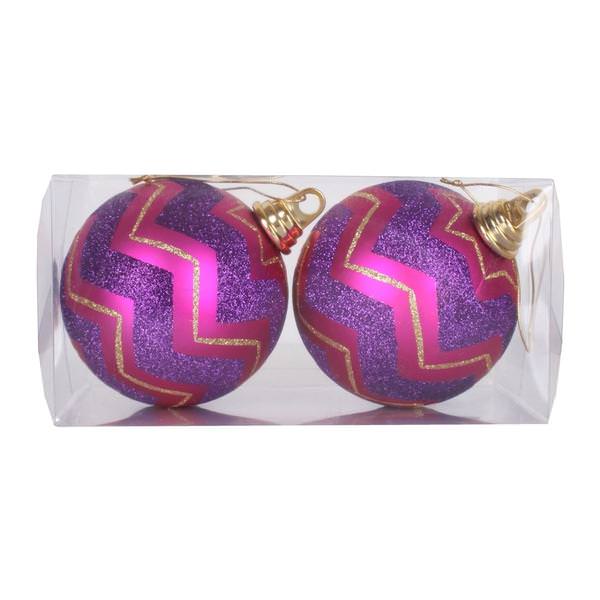 4.75" Magenta / Purple Matte Glitter Chevron Ball Ornament (2 pack)