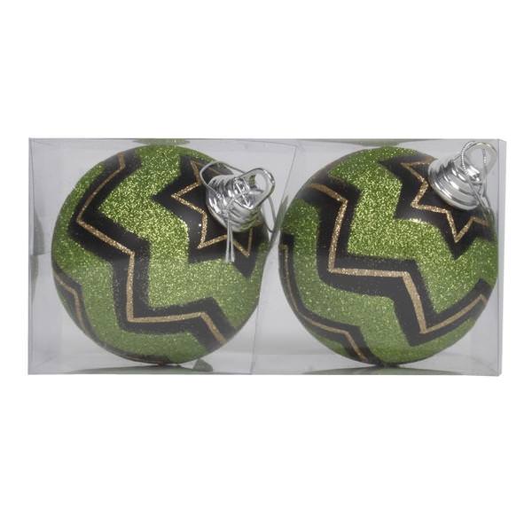 4.75" Black / Lime Matte Glitter Chevron Ball Ornament (2 pack)