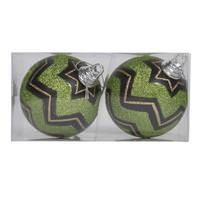 Vickerman 4.75" Black / Lime Matte Glitter Chevron Ball Ornament (2 pack)