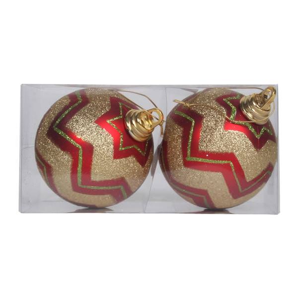 4.75" Red / Gold Matte Glitter Chevron Ball Ornament (2 pack)