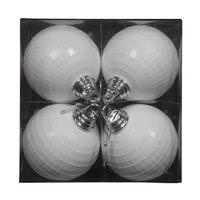 Vickerman 4" White Shiny Matte Glitter Mirror Ball Ornament (4 pack)