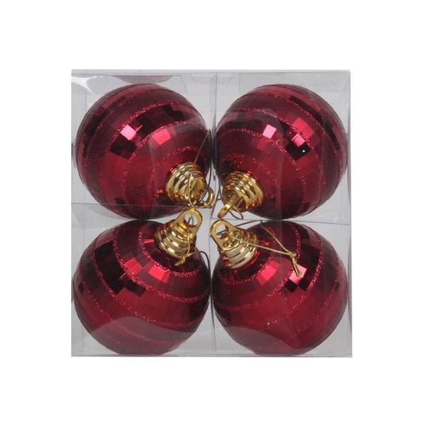 4" Burgundy Shiny Matte Glitter Mirror Ball Ornament (4 pack)