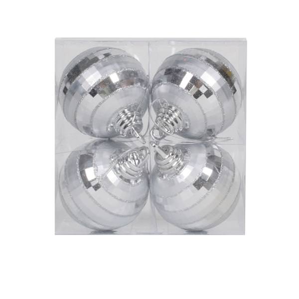 4" Silver Shiny Matte Glitter Mirror Ball Ornament (4 pack)