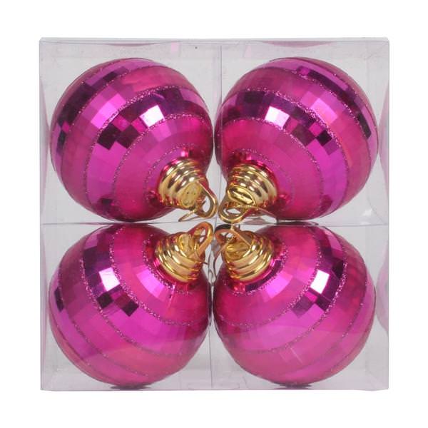4" Cerise Shiny Matte Glitter Mirror Ball Ornament (4 pack)