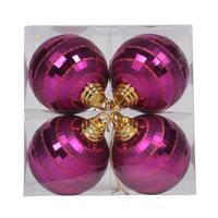 Vickerman 4" Magenta Shiny Matte Glitter Mirror Ball Ornament (4 pack)