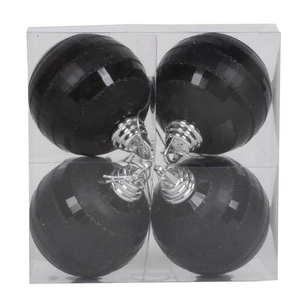 4" Black Shiny Matte Glitter Mirror Ball Ornament (4 pack)