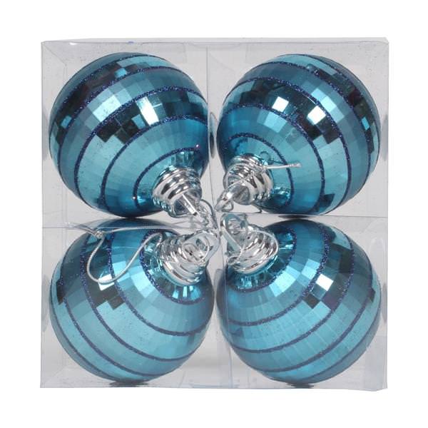 4" Sea Blue Shiny Matte Glitter Mirror Ball Ornament (4 pack)