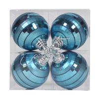 Vickerman 4" Sea Blue Shiny Matte Glitter Mirror Ball Ornament (4 pack)