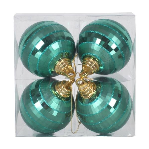 4" Emerald Shiny Matte Glitter Mirror Ball Ornament (4 pack)