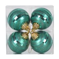 View 4" Emerald Shiny Matte Glitter Mirror Ball Ornament (4 pack)