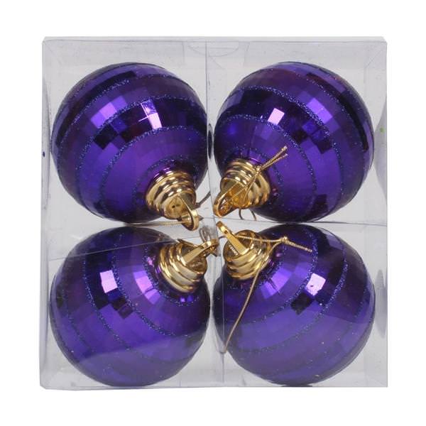 4" Plum Shiny Matte Glitter Mirror Ball Ornament (4 pack)