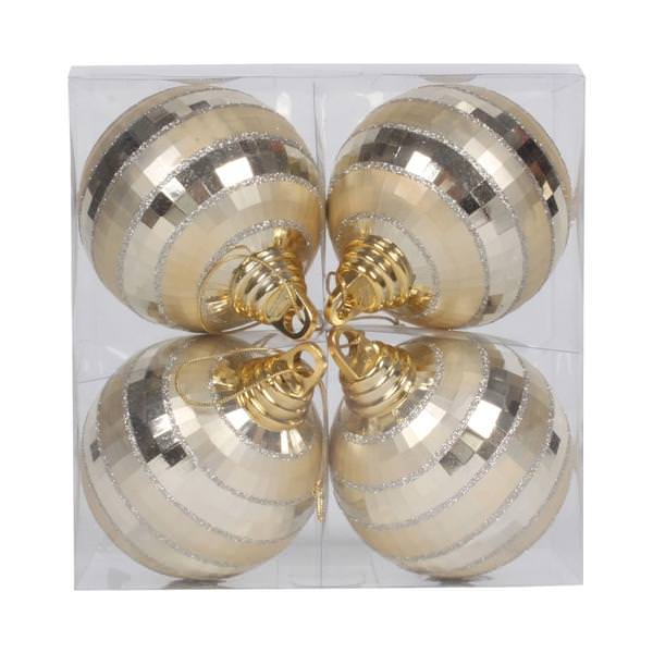 4" Champagne Shiny Matte Glitter Mirror Ball Ornament (4 pack)