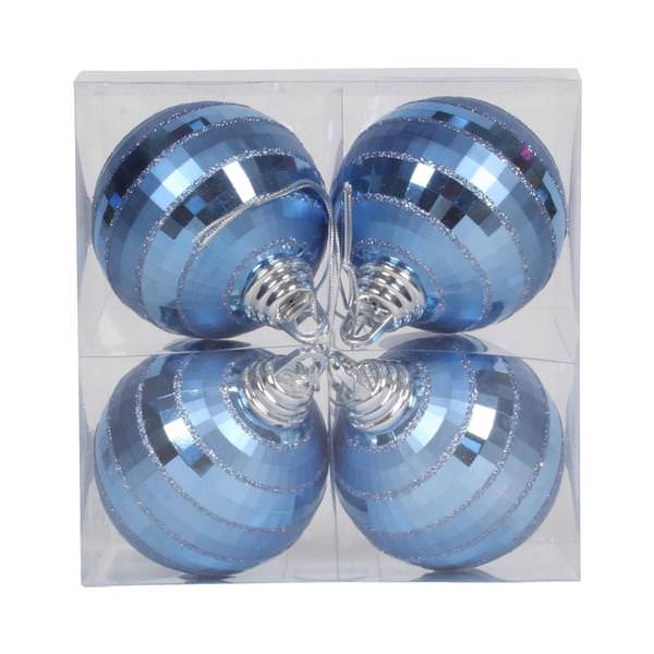 4" Lake Blue Shiny Matte Glitter Mirror Ball Ornament (4 pack)