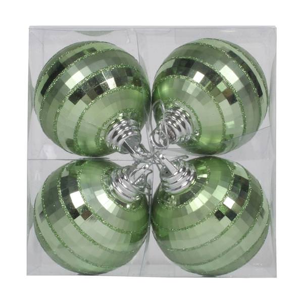 4" Celadon Shiny Matte Glitter Mirror Ball Ornament (4 pack)