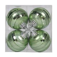 Vickerman 4" Celadon Shiny Matte Glitter Mirror Ball Ornament (4 pack)