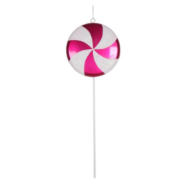 17" Cerise / White Swirl Glitter Candy Lollipop Ornament