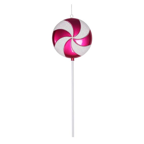 24" Cerise / White Swirl Glitter Candy Lollipop Ornament