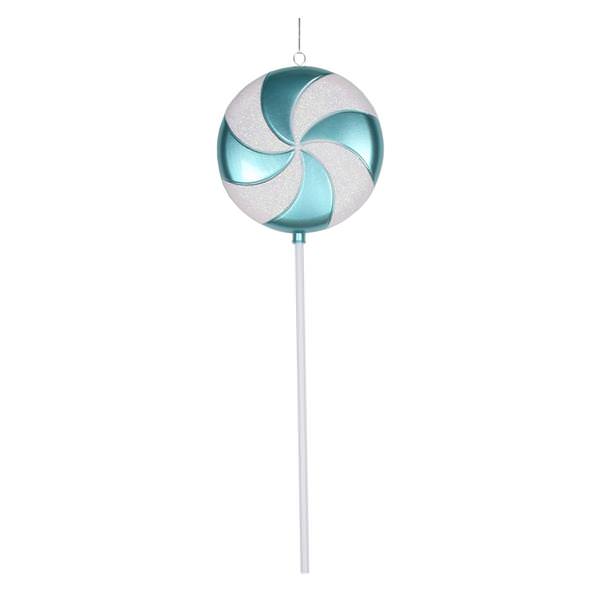 24" Teal / White Swirl Glitter Candy Lollipop Ornament
