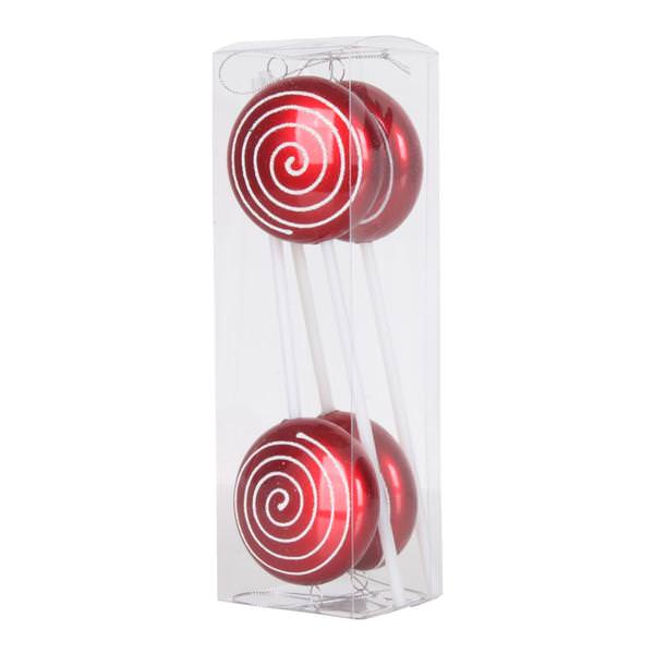 10" Red / White Candy Glitter Swirl Lollipop Ornament (4 pack)