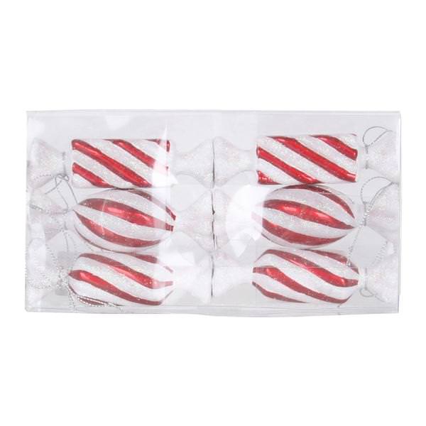 4" Red / White Candy Glitter Assorted Ornament (6 pack)