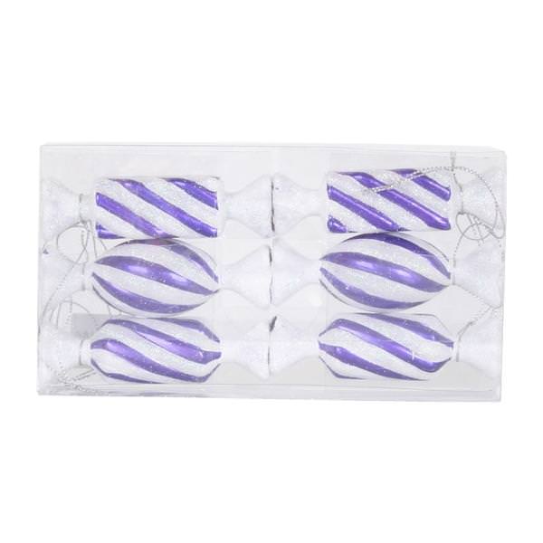 4" Purple / White Candy Glitter Assorted Ornament (6 pack)