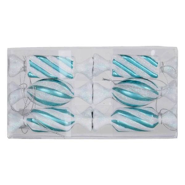 4" Teal / White Candy Glitter Assorted Ornament (6 pack)
