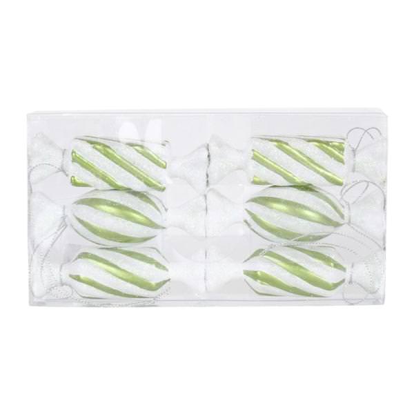 4" Lime / White Candy Glitter Assorted Ornament (6 pack)