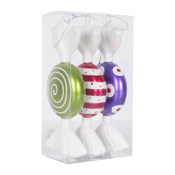 7" Purple / Lime / Cerise Flat Candy Glitter Assorted Ornament (3 pack)