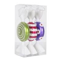 Vickerman 7" Purple / Lime / Cerise Flat Candy Glitter Assorted Ornament (3 pack)