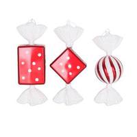 Vickerman 8" Red / White Candy Glitter Assorted Ornament (3 pack)